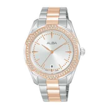 Alba SIGNA Lady White Dial Silver & PG Steel 36mm – Model AG8N30X1