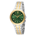 Esprit Women's Two-Tone Silver & Gold Watch with Dark Green Dial – Model ES1L264M1095