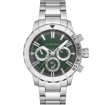 45mm Multifunction Men's Watch with Green Dial & Stainless Steel Bracelet