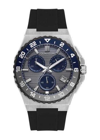 Quantum PWG1147.361 – 43 mm Stainless Steel Quartz Watch with Silicone Strap