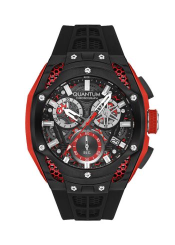 Quantum HNG1102.651 – 44 mm Stainless Steel Quartz Watch with Silicone Strap